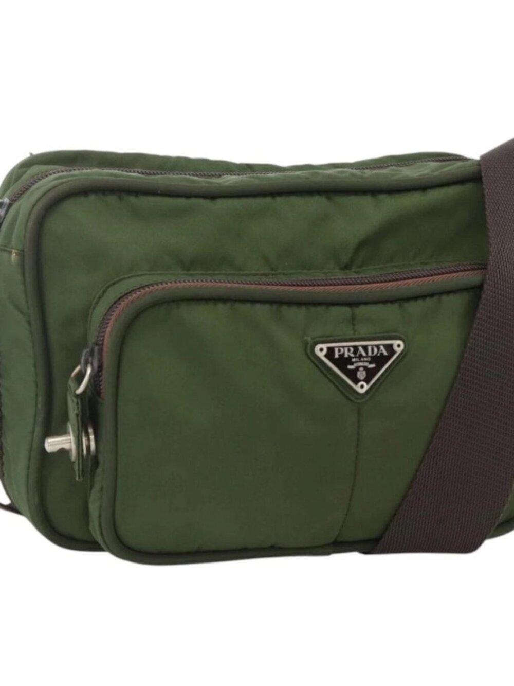 PRADA Shoulder Bag Nylon Green Silver Auth BA11940